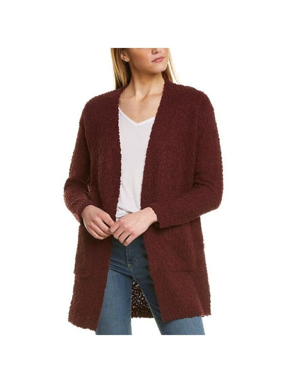 BOBBEAU BNWT Burgundy Boucle Cardigan Pockets
